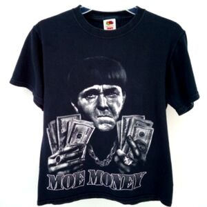 Three Stooges Moe Money Graphic Tee Funny Black Cash Fruit of the Loom Cotton S